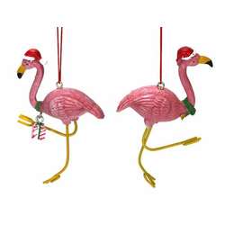 Item 483045 Flamingo With Santa Hat Ornament