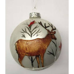 Item 483195 Deer With Cardinal & Trees Ball Ornament