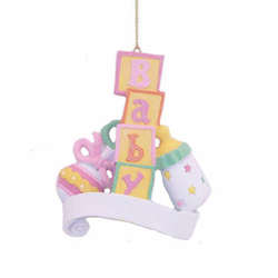 Item 483198 Baby Blocks With Rattle/Bottle/Banner Ornament