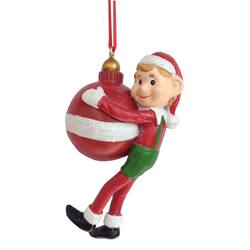 Item 483938 Red, Green, & White Pixie Holding Ball In Front Ornament