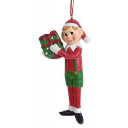 Item 483943 Red, Green, & Whie Pixie Holding Gift Ornament