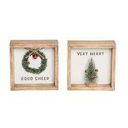 Item 501101 Wood Framed Bottle Brush Tree/Wreath Box Sign