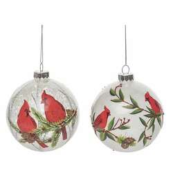 Item 501284 Glass Painted Snow Cardinal Ornament