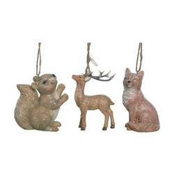 Item 501325 Squirrel/Deer/Fox Glitter Ornament