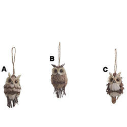 Item 501333 Brown White Sisal Owl Ornament