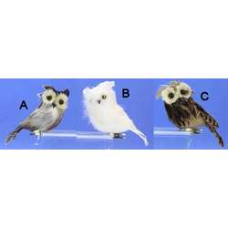 Item 501362 Gray/White/Brown Feathery Owl Clip-On Ornament