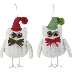 Item 501514 White Owl With Red/Green Hat Ornament