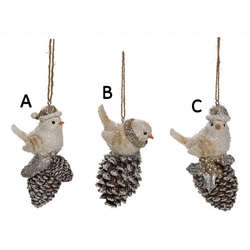 Item 501557 Glitter Bird Pine Cone Ornament
