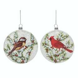 Item 502008 Glass Painted Winter Bird Ornament