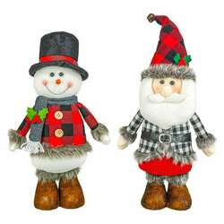 Item 509258 Holly Buffalo Plaid Snowman/Santa Stander