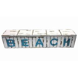 Item 516004 Blue & White Rustic Look Beach Box With Hinged Top Sit Around