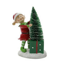 Item 516459 Lighted Elf And Tree Giftbox Figure