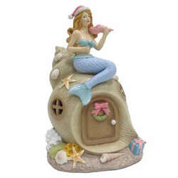 Thumbnail Lighted Mermaid On Shell House Figure
