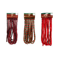 Item 518021 18 Foot Wooden Burgundy/Red & Green/Red Bead Garland