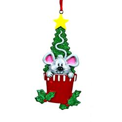 Item 525102 Mouse With Christmas Tree/Pot/Holly Ornament