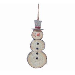 Item 527078 Frosted Wood Look Snowman Ornament