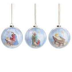Item 527105 thumbnail Holy Family On Blue Paper Mache Ornament