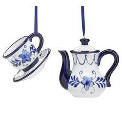 Item 527183 Blue White Teapot/Tea Cup Ornament