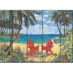 Item 552205 Red Adirondack Chairs On Beach With Trees Christmas Cards