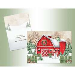 Item 552268 Red Barn Snowman Christmas Cards