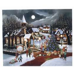 Item 558079 Lighted Canvas Christmas Tree and Carolers By Church