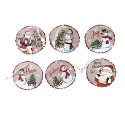 Item 558141 Wood Round Santa/Snowman Ornament