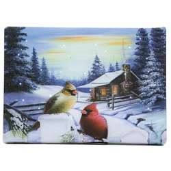 Item 558204 Lighted Cabin With Cardinals Tabletop Canvas Print