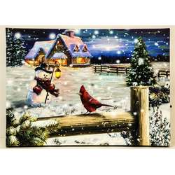Item 558209 House/Snowman With Lantern/Cardinal On Fence/Winter Scene Print