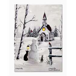Item 558274 thumbnail Tabletop Snowman With Church Lighted Canvas