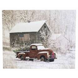 Item 558375 Red Truck And Barn Lighted Canvas