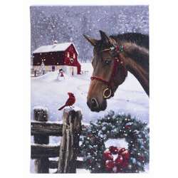 Item 558385 Horse With Cardinal Lighted Canvas
