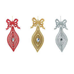 Item 568166 Red/Gold/Silver Glittered Finial Drop Ornament