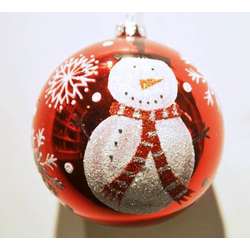 Item 599137 Red/White Snowman/Snowflake Ball Ornament