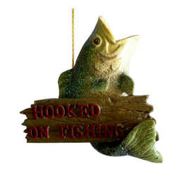 Item 599150 Fish With Hooked On Fishing Sign Ornament