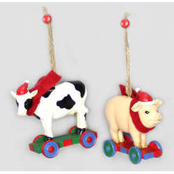Item 601040 Cow/Pig On Wagon Ornament