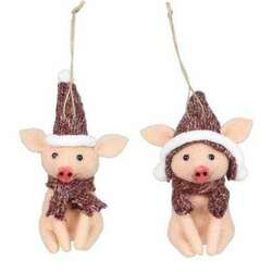 Item 601095 Wool Felt Country Christmas Pig Ornament