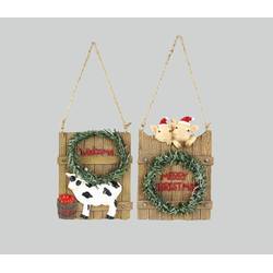 Item 601106 Welcome/Merry Christmas Cow/Pig With Fence/Wreath Ornament