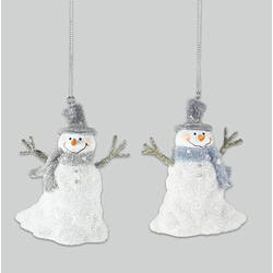 Item 601134 Frosted Melting Snowman With Gray/Blue Scarf Ornament
