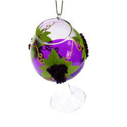 Item 803010 Purple Wine Glass With Grapes Ornament