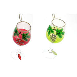 Item 803013 Red/Green Wine Glass With Grapes Ornament