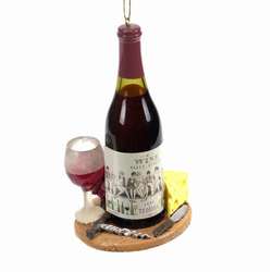 Item 803019 Red Wine Bottle and Glass With Cheese Ornament