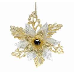 Item 805011 Glitter Silver/Gold Poinsettia Ornament