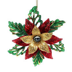 Item 812027 thumbnail Green, Red and Gold Poinsettia Ornament
