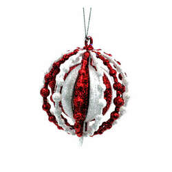 Item 812038 Red/White Hollow Beaded Ball Ornament