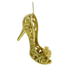 Item 812042 thumbnail Gold Glittered High Heel Shoe With Flower Ornament