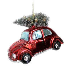 Item 820105 Glass Red Beetle With Tree Ornament