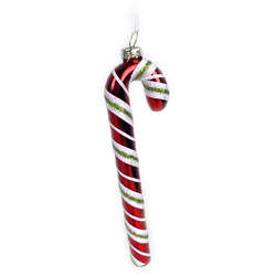 Item 820106 Glass Red Candy Cane Ornament