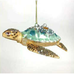 Item 820107 Glass Turtle With Gem On Turtle Shell Ornament