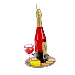 Item 825047 Wine Bottle With Glass and Cheese Platter Ornament