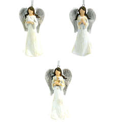 Item 835005 White Wood Look Angel Ornament